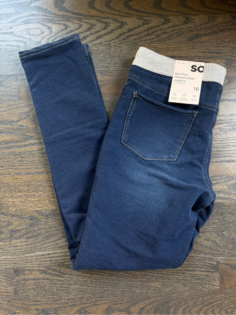 NEW SO Girl’s Mid Rise Ribbed-Waist Jegging -Blue Denim Youth -Teen Size 16